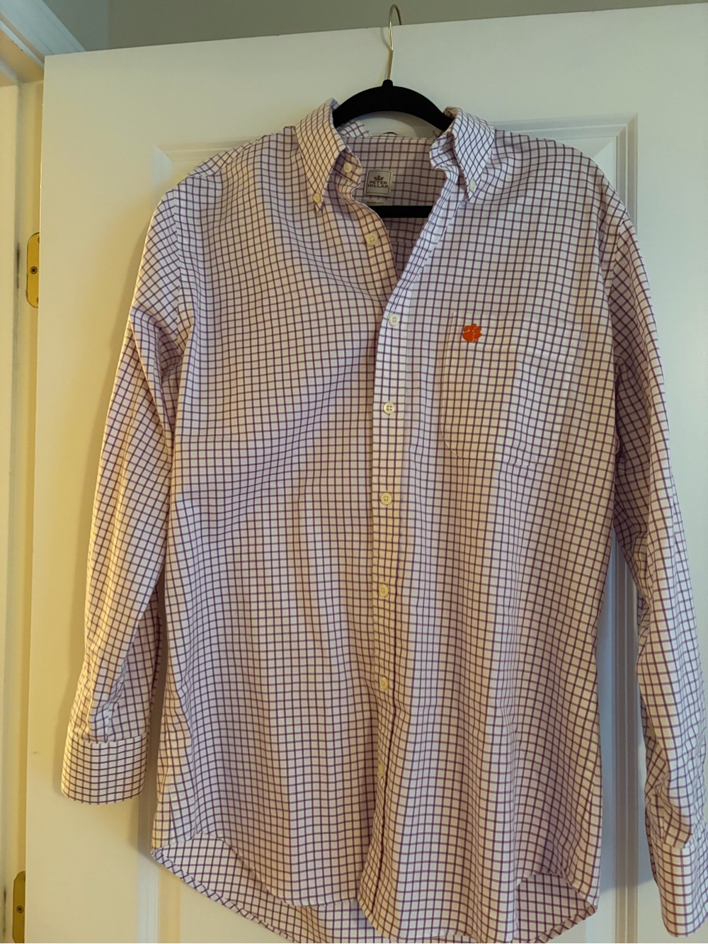 Peter Millar Clemson Tigers Purple Check Button-Down Shirt Men’s Medium